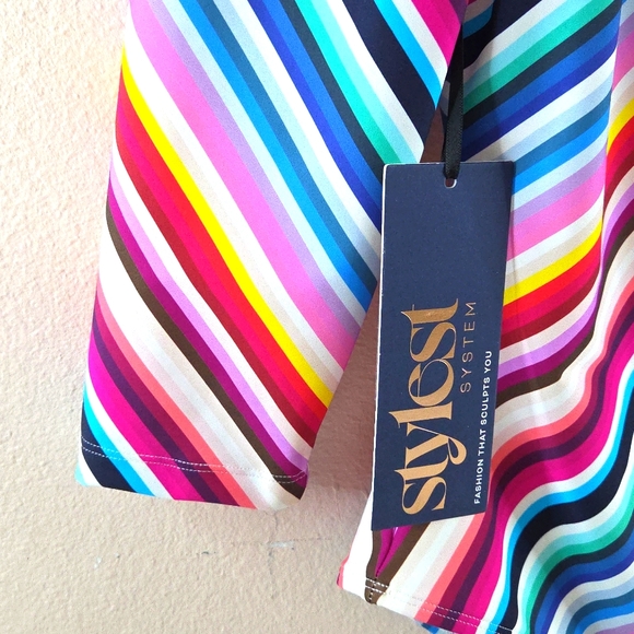 Stylest System  Dream Sculpt Zip Swimsuit Multicolor Stripes Large UPF 50 - Picture 2 of 16